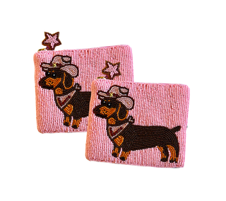 Hand-Beaded Dachshund Cowboy Coin Purse – Western Pink Dog Pouch