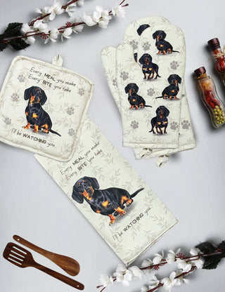 Black Dachshund Oven Mitt Set