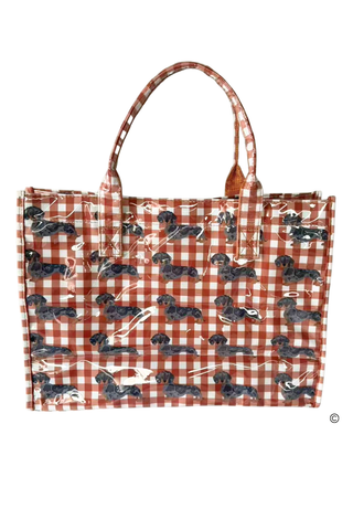 Chloe Gingham Vinyl Tote in Checkered Khaki
