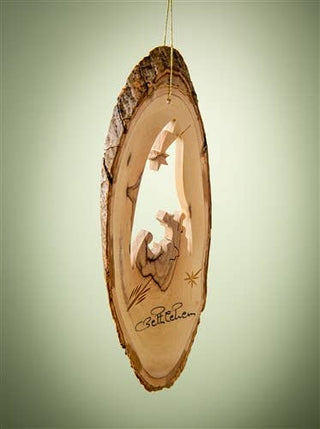 Bark Slice Nativity with Shepherd’s Crook Ornament – 4-6"