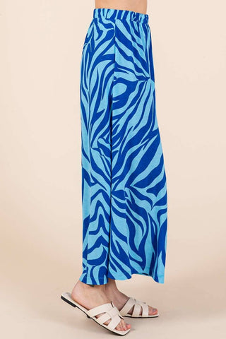Electric Blue Zebra Wide Leg Pants