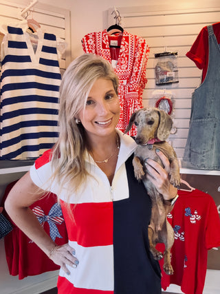 Patriotic Colorblock Zip-Up T-Shirt Dress