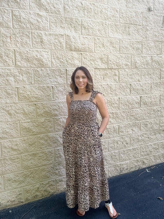 Tiered Leopard Smocked Maxi Dress