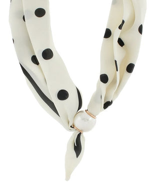 Parisian Polka Dot Scarf Necklace with Luxe Pearl Accent