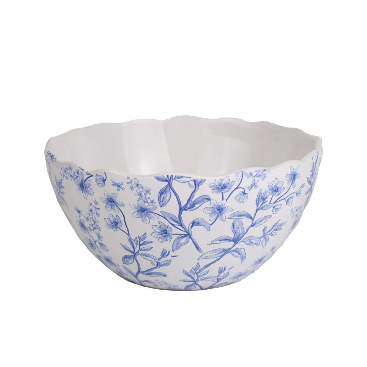 Blue and white floral Aldridge Artisan Bowl with scalloped edge — ceramic decorative bowl from The Pink Doxie Boutique.