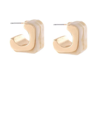 Modern Sculptural Angled Marble Resin Hoop Earrings