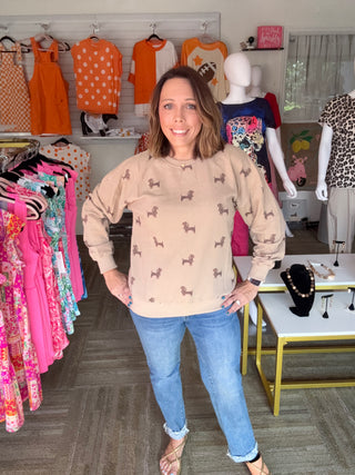“Chic Weenie” Dachshund All-Over Print Graphic Sweatshirt