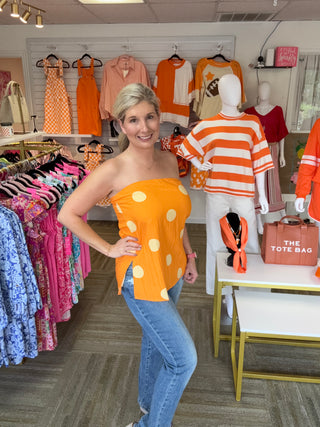 Rocky Top Polka Dot Strapless Game Day Top - Tennessee Orange