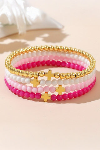 Gold Cross & Vibrant Beaded Multi-Layer Bracelet Set