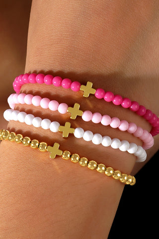 Gold Cross & Vibrant Beaded Multi-Layer Bracelet Set