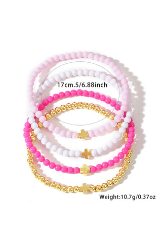 Gold Cross & Vibrant Beaded Multi-Layer Bracelet Set