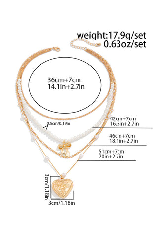 Gold Bow & Heart Pearl Layered Necklace