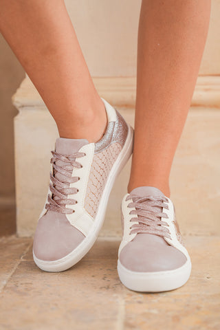 Gold Glitter Star Patchwork Leather Lace-Up Sneakers