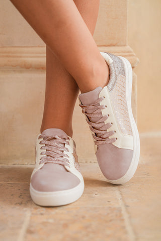 Gold Glitter Star Patchwork Leather Lace-Up Sneakers
