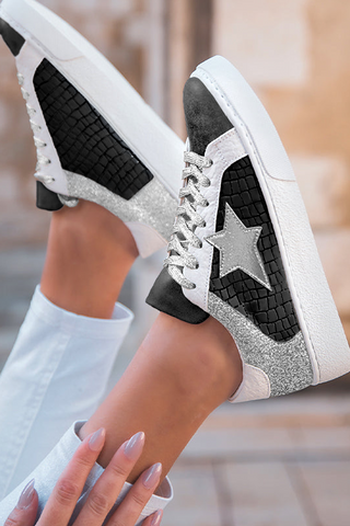 Black Glitter Star Leather Sneakers