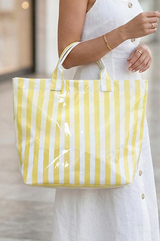 Yellow Striped Waterproof Large Tote Bag