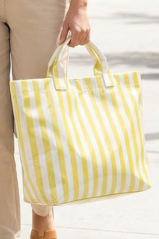 Yellow Striped Waterproof Large Tote Bag