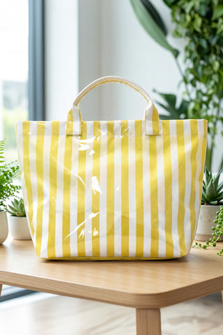 Yellow Striped Waterproof Large Tote Bag