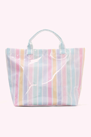 Pastel Rainbow Glossy Striped Waterproof Large Tote Bag