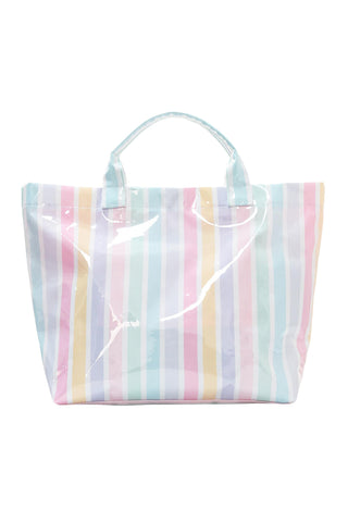 Pastel Rainbow Glossy Striped Waterproof Large Tote Bag