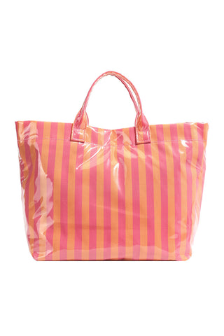 Sunset Striped Glossy Tote: Large Waterproof Vinyl Carryall