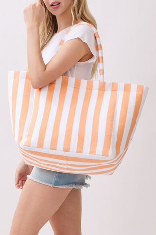 Orange Striped Terry Cloth Oversized Beach Tote Bag