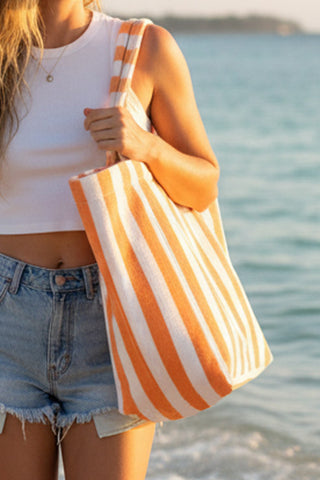 Orange Striped Terry Cloth Oversized Beach Tote Bag