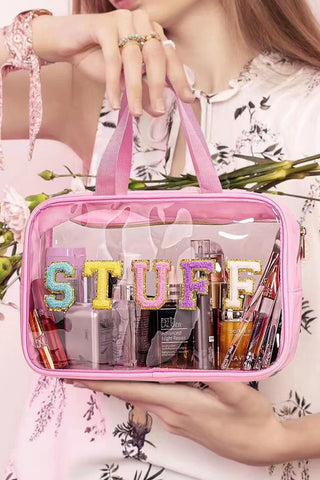 Pink STUFF Glitter Chenille Transparent Makeup Bag