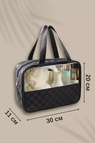 Black Checkered Clear PVC Cosmetic Bag