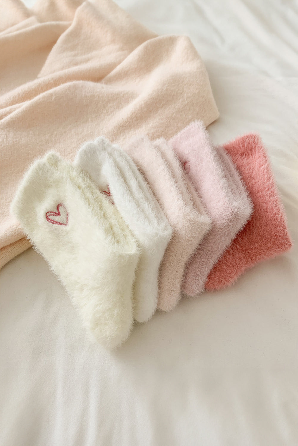 White Heart Embroidered Soft Crew Socks