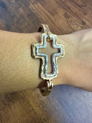 Faith & Grace Mixed Metal Cross Cuff Bracelet – Gold or Silver