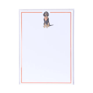 5x7 notepad featuring an illustrated Bluetick Coonhound with a red checkered bandana from The Pink Doxie Boutique.