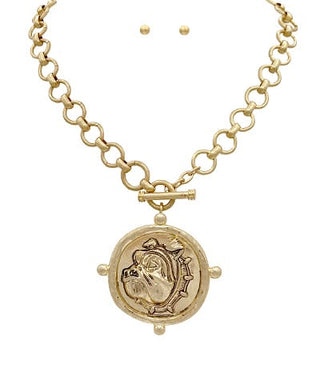 UGA Georgia Bulldogs Medallion Statement Necklace – Gold Game Day Jewelry
