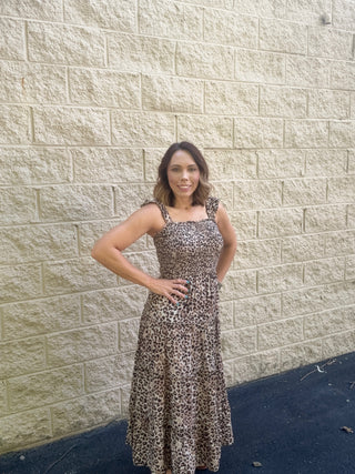 Tiered Leopard Smocked Maxi Dress