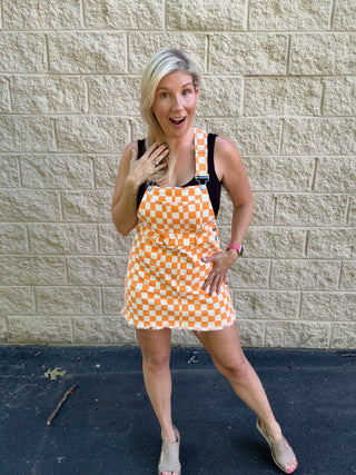 Tennessee Game Day Orange Checkered Bib Overall Dress