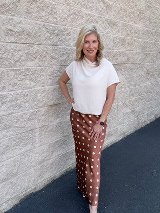Draped Mock Neck Oversized Blouse in Ecru