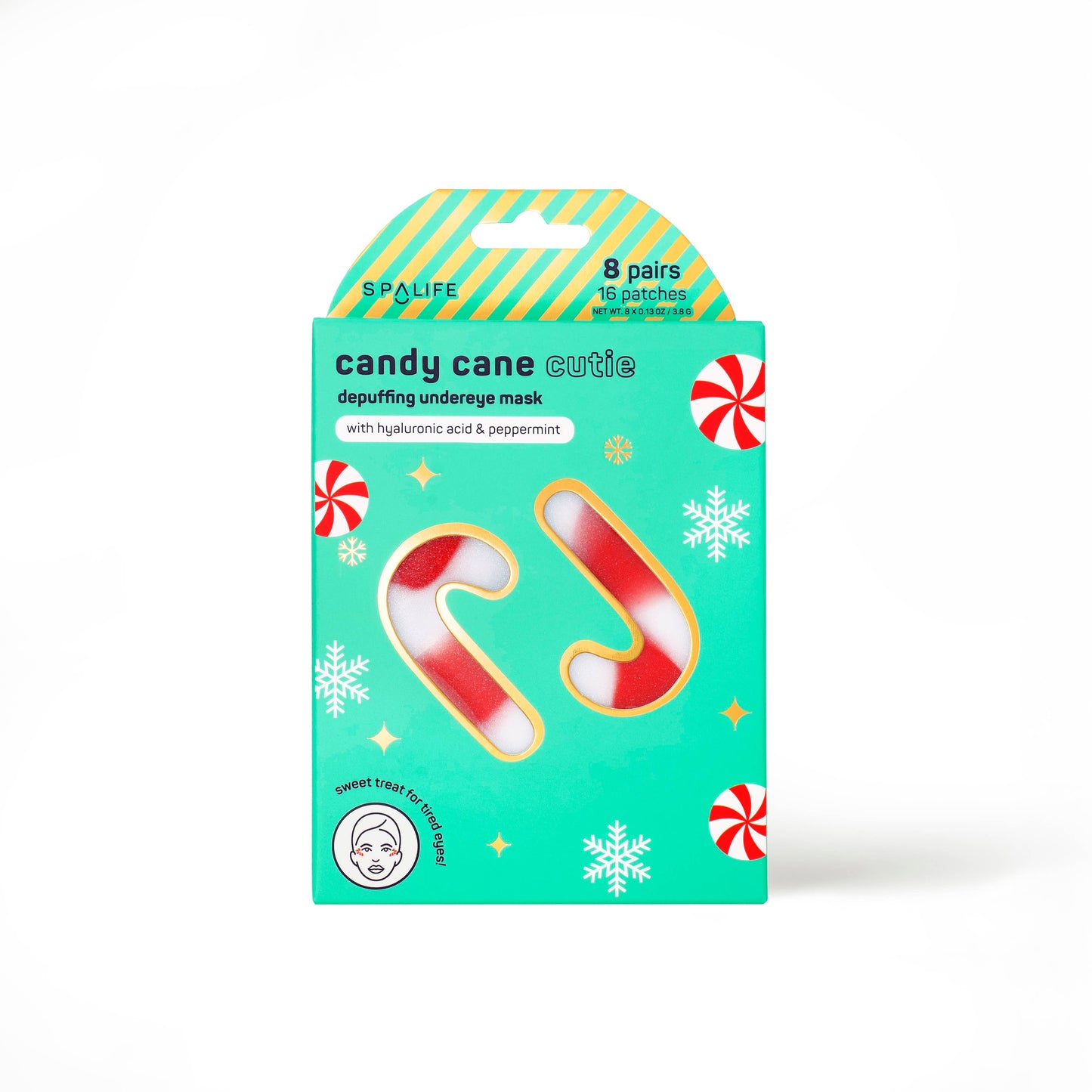 Festive Candy Cane Cutie Depuffing Undereye Masks with peppermint and hyaluronic acid — bright holiday eye care from The Pink Doxie Boutique