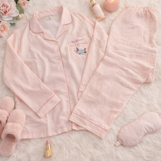 Blush Pink "Hot Dog" Embroidered Dachshund Pajama Set