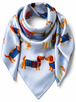 Dapper Dachshund Light Blue Satin Square Scarf