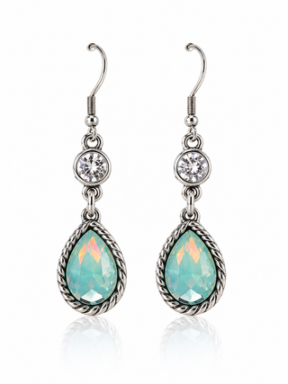 Green Opal Teardrop Earrings – Handmade 925 Silver Plated Pewter