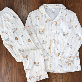Cozy Cartoon Dachshund Striped Pajama Set | Playful Doxie Loungewear