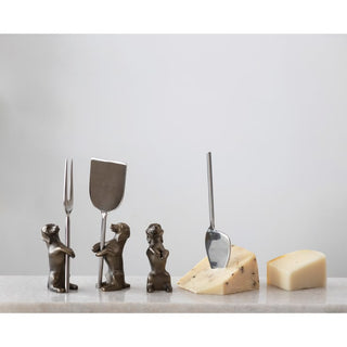 Standing Dachshund Cheese Knife Set: 6-Piece Antique Silver Charcuterie Tools