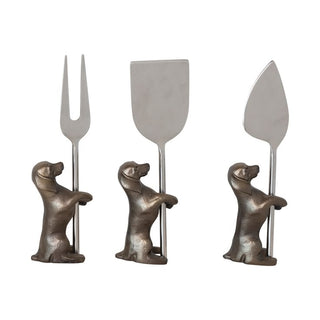 Standing Dachshund Cheese Knife Set: 6-Piece Antique Silver Charcuterie Tools