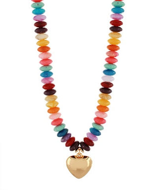 Aurora Luxe Beaded Puffy Heart Necklace – Multi/Gold Statement Piece