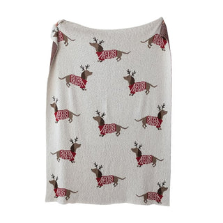 Cotton Knit Throw with Dachshunds, Natural/Red/Brown