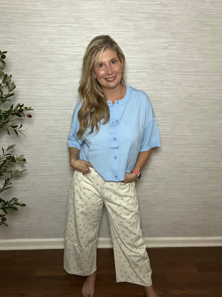 Sky Blue Short-Sleeve Cashmere Cardigan