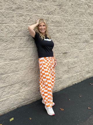 Orange Checkered Denim Pants