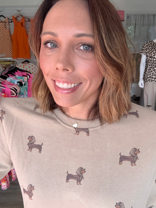 “Chic Weenie” Dachshund All-Over Print Graphic Sweatshirt