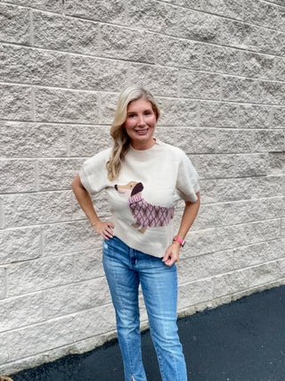 The Camille Dachshund Intarsia Knit Top