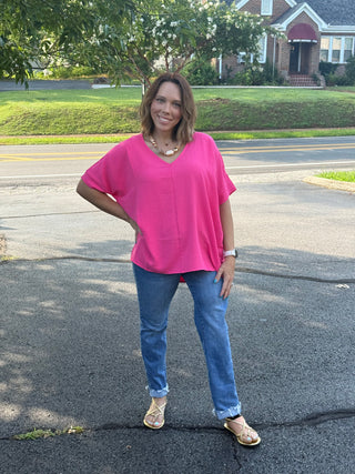 Breezy Airflow V-Neck Dolman Blouse – Effortless Oversized Top